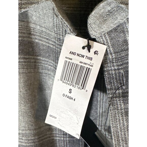 And Now This Mens Flannel Shirt Grey Plaid, Size S, NWT - Picture 4 of 4